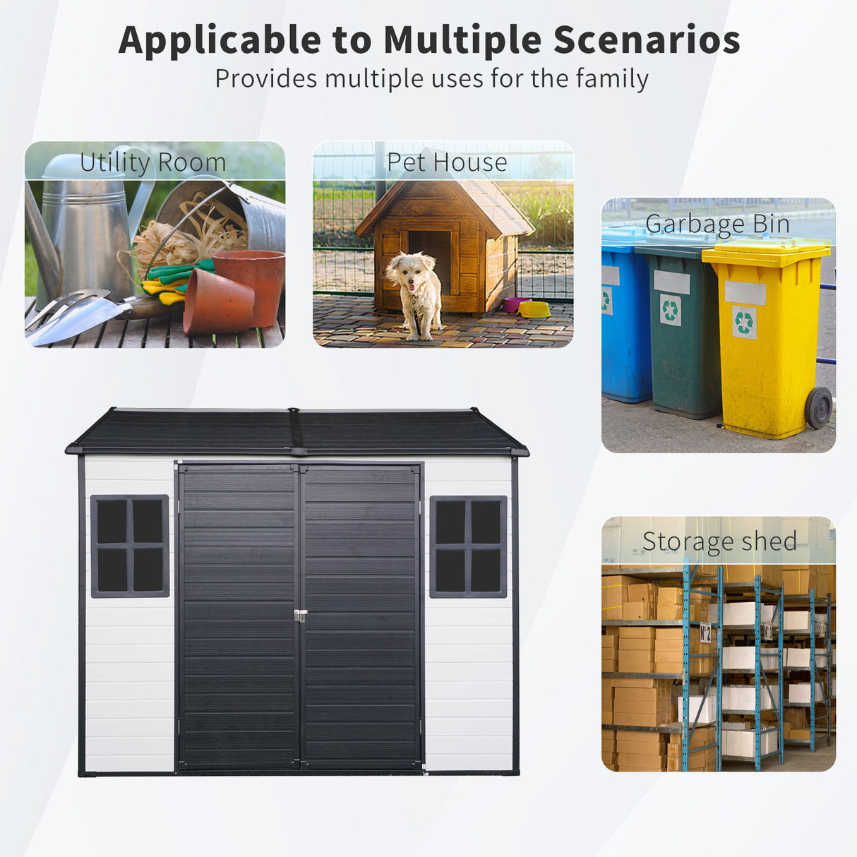 Resin Outdoor Storage Shed Garden Building Double Door Waterproof Metal