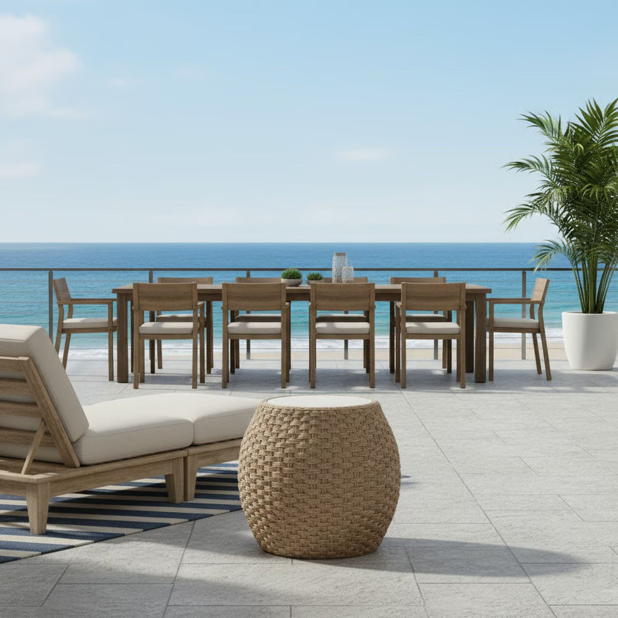 Kobalt - Rattan Round Outdoor Side Table With Sintered Stone Table Top - Beige