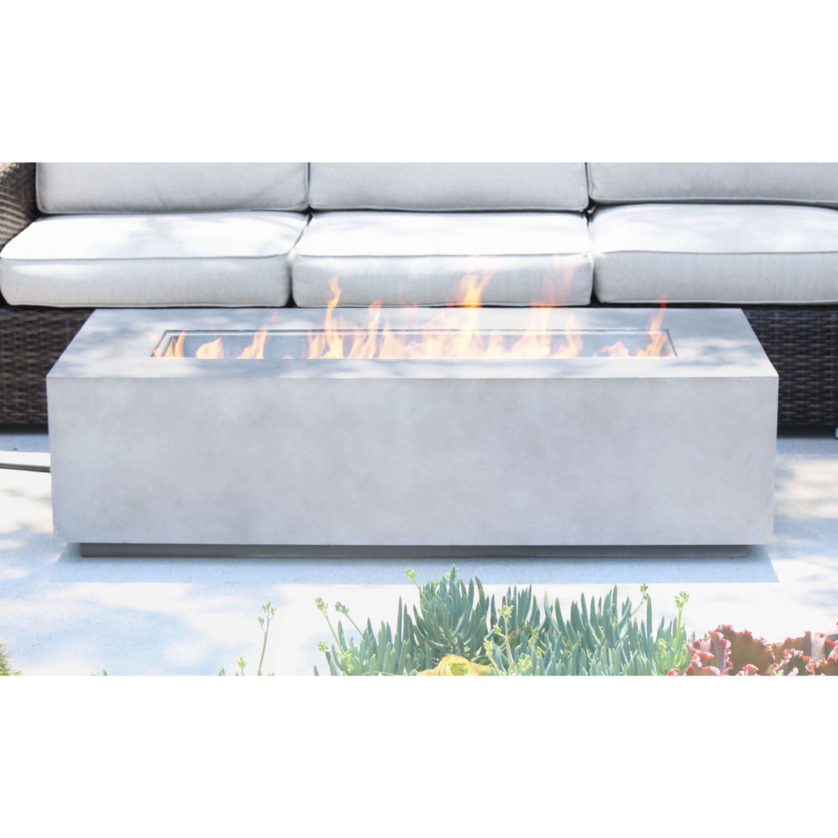 Propane Outdoor Fire Pit Table Garden Heater Cement 56x15in Cream White