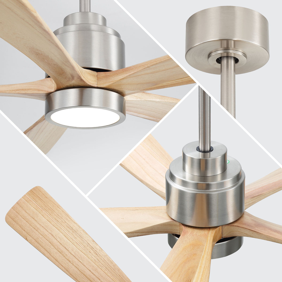 52" Ceiling Fan With Remote Control, Dimmable 3 Color Temperature LED Light, Quiet Reversible DC Motor
