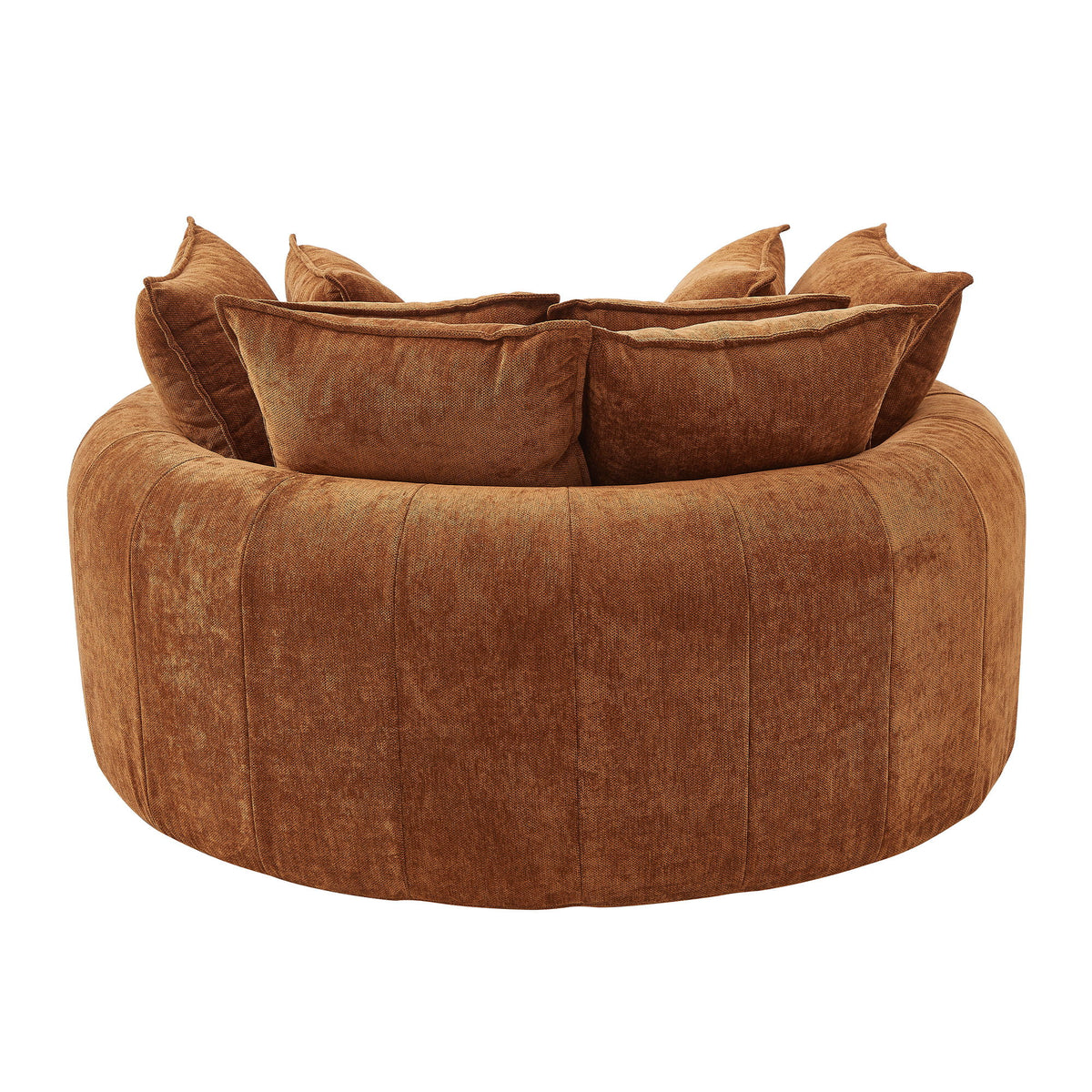 Boneless Round Chaise Sofa With Dual Layer Cushions And 8 Throw Pillows - Orange