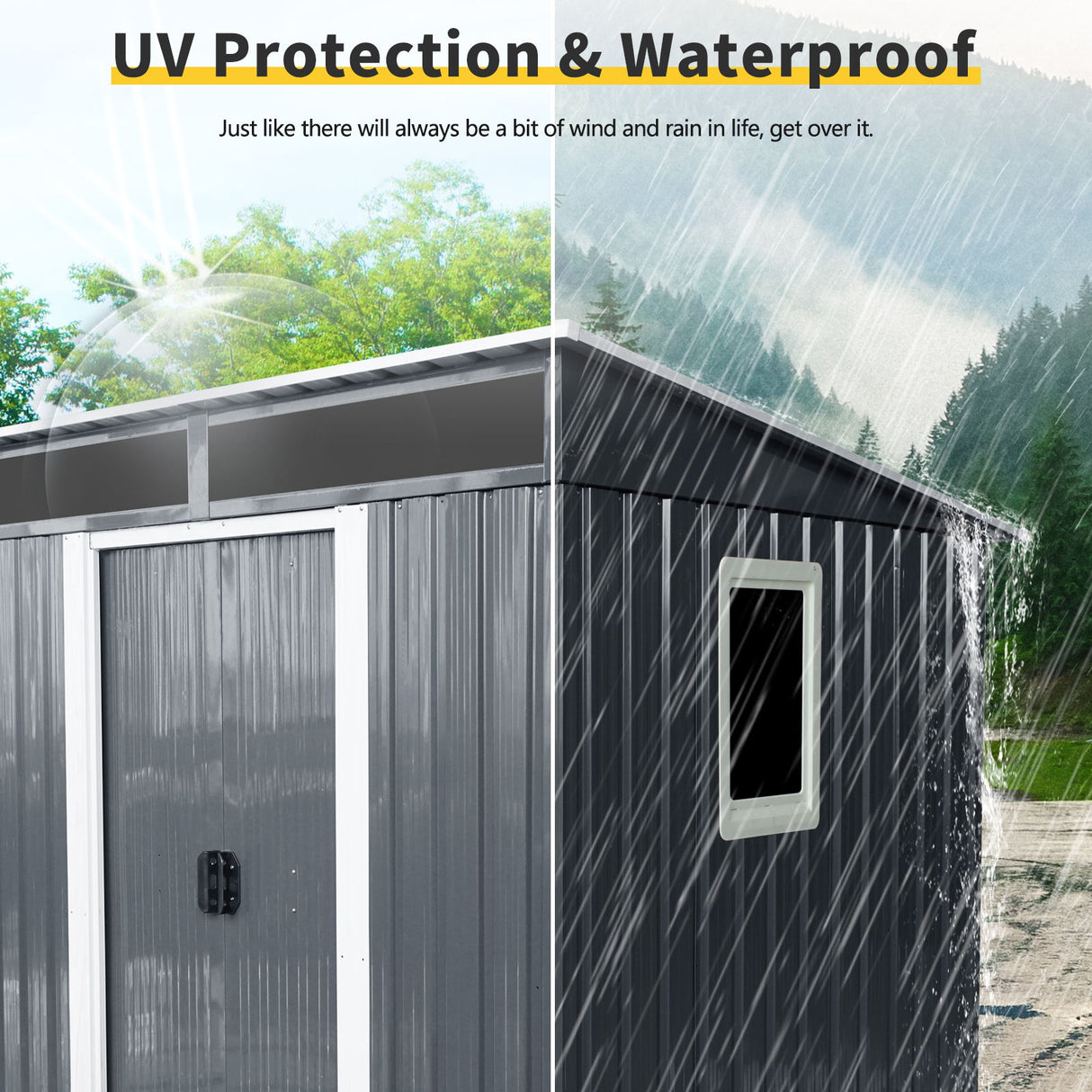 Outdoor Metal Storage Shed Garden Building with Window in Galvanized Steel