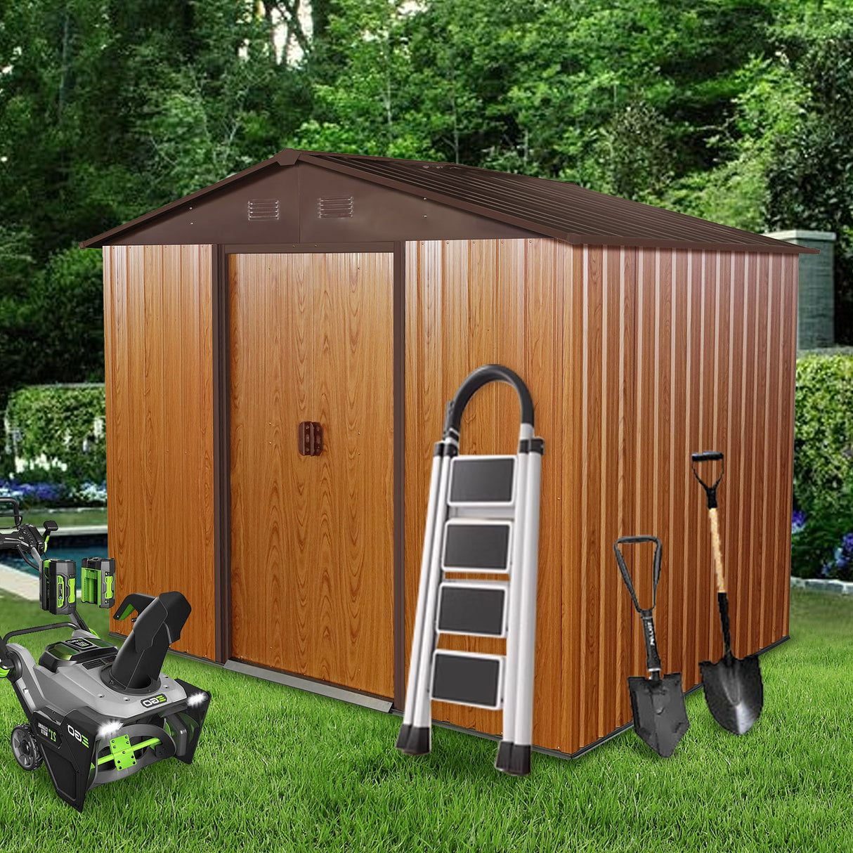 Outdoor Metal Storage Shed Garden Building Heavy Duty with Floor Base