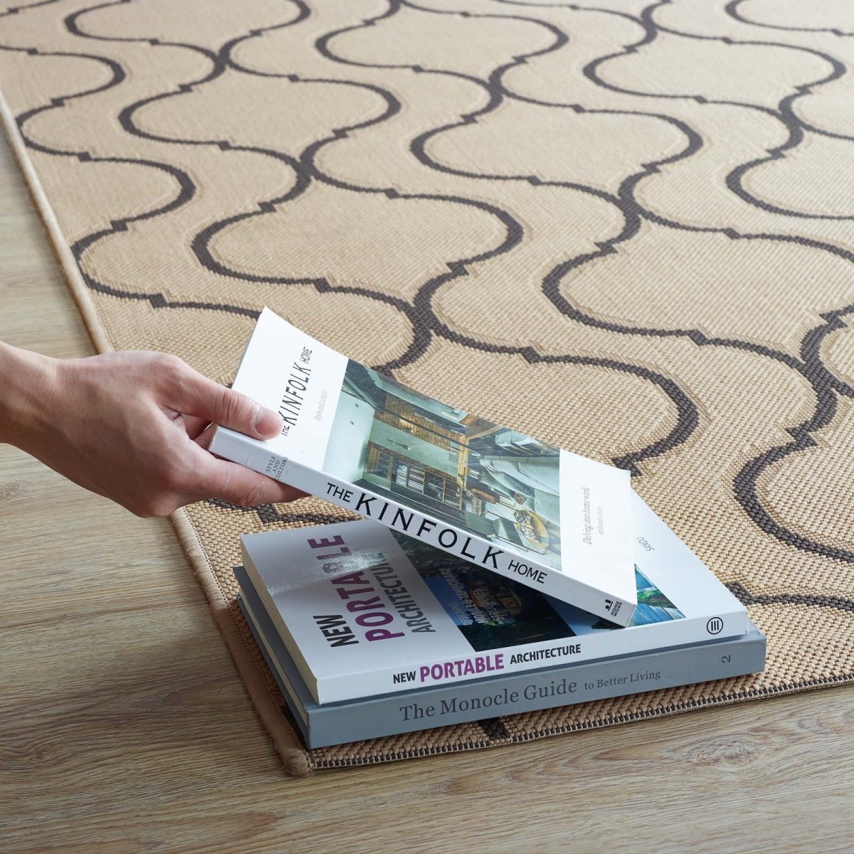 5x8 Beige and Gray Wave Abstract Trellis Polypropylene Indoor Outdoor Area Rug - Mats and Rugs - Alpine Outlets