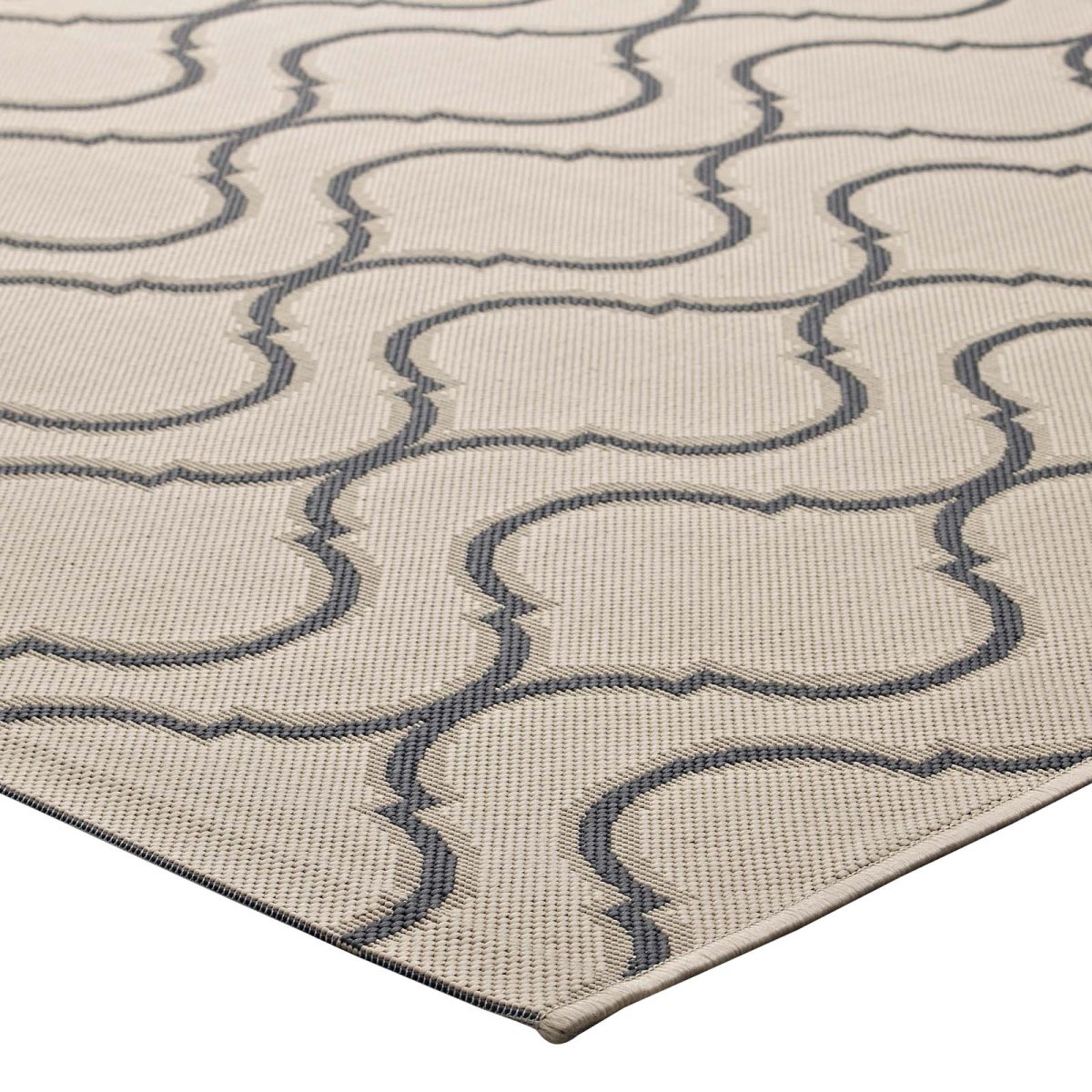 5x8 Beige and Gray Wave Abstract Trellis Polypropylene Indoor Outdoor Area Rug - Mats and Rugs - Alpine Outlets