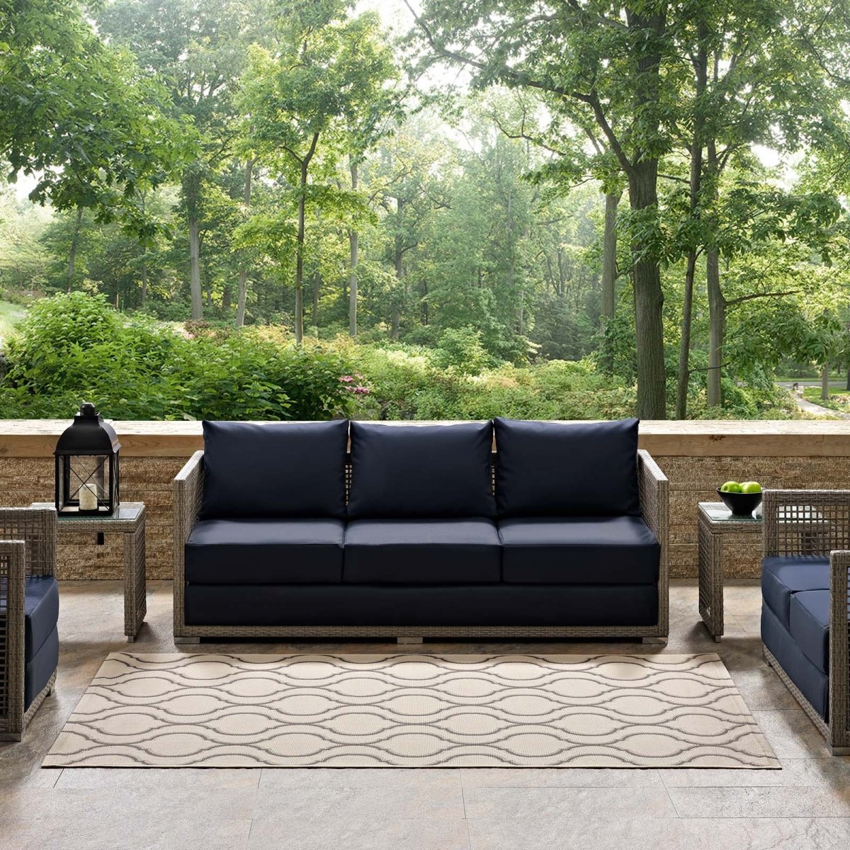 5x8 Beige and Gray Wave Abstract Trellis Polypropylene Indoor Outdoor Area Rug - Mats and Rugs - Alpine Outlets