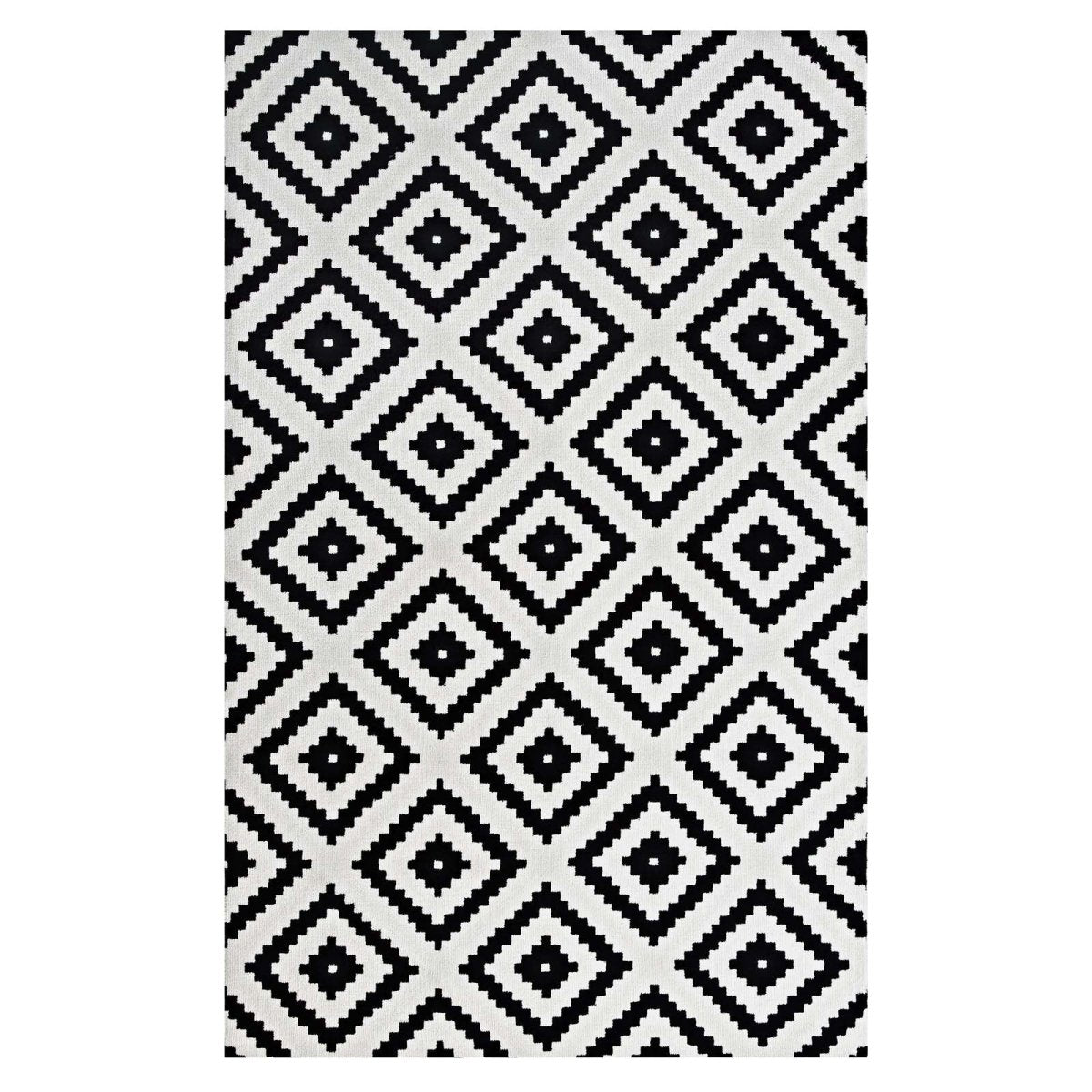 5x8 Black and White Abstract Diamond Trellis Polyester Area Rug - Mats and Rugs - Alpine Outlets