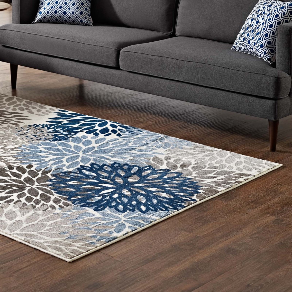 5x8 Blue Brown Beige Vintage Abstract Floral Polypropylene Area Rug - Mats and Rugs - Alpine Outlets