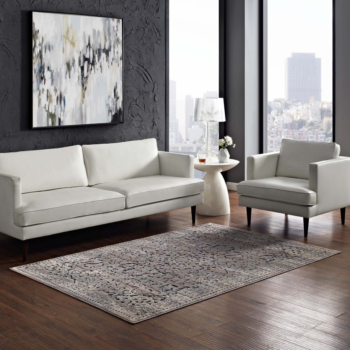 5x8 Blue Cream Distressed Vintage Turkish Area Rug - Mats and Rugs - Alpine Outlets