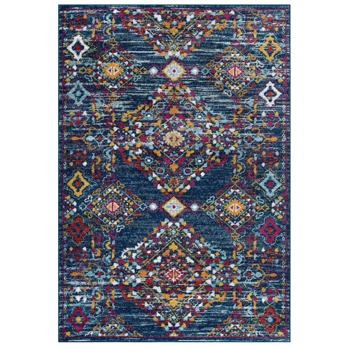 5x8 Blue Orange Yellow Red Distressed Floral Lattice Polypropylene Area Rug - Mats and Rugs - Alpine Outlets