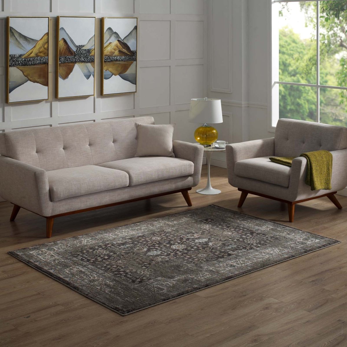 5x8 Brown and Beige Distressed Floral Lattice Area Rug - Mats and Rugs - Alpine Outlets