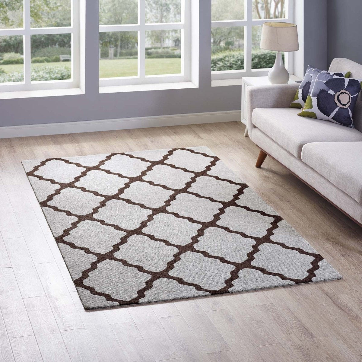 5x8 Brown and Gray Moroccan Trellis Polyester Area Rug - Mats and Rugs - Alpine Outlets