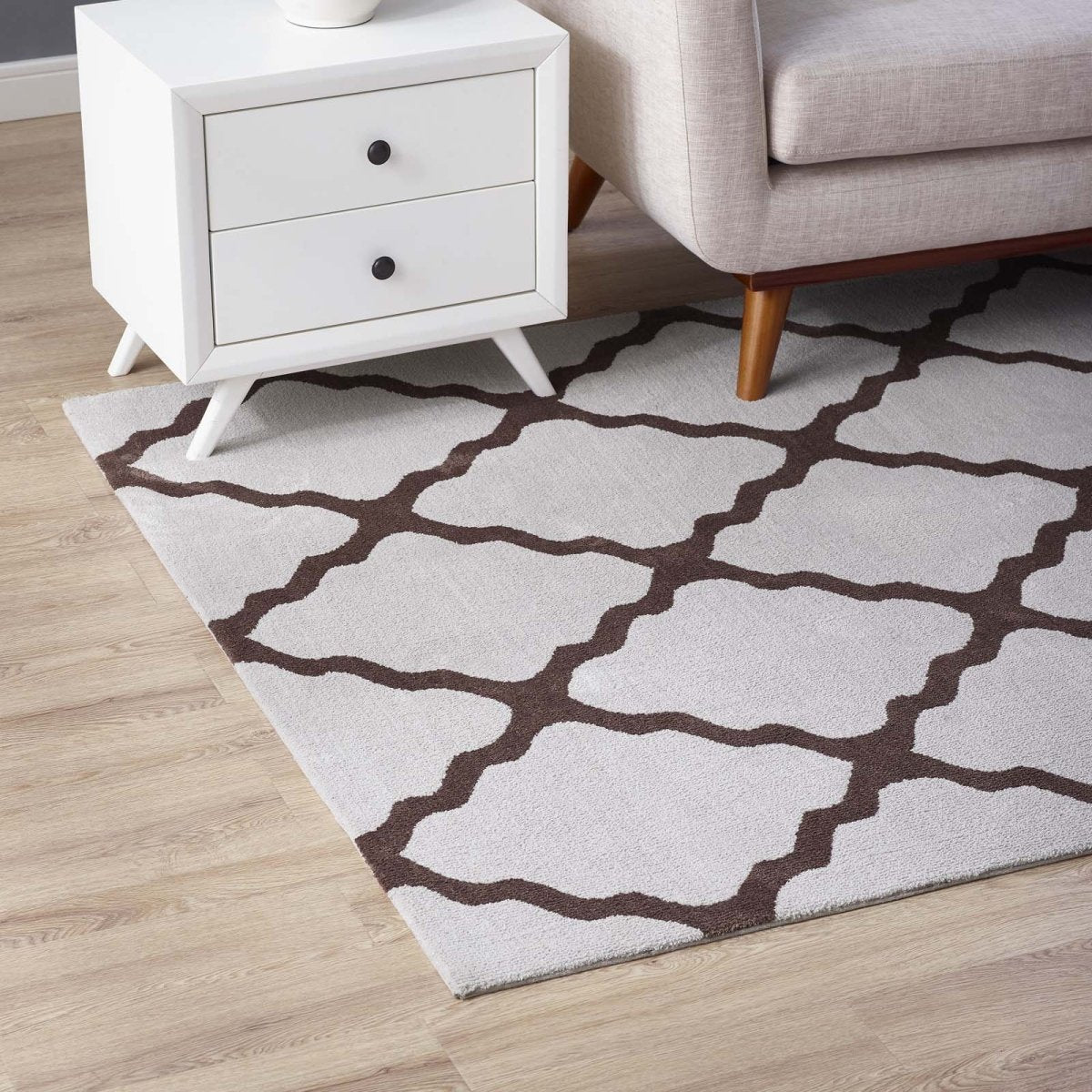 5x8 Brown and Gray Moroccan Trellis Polyester Area Rug - Mats and Rugs - Alpine Outlets