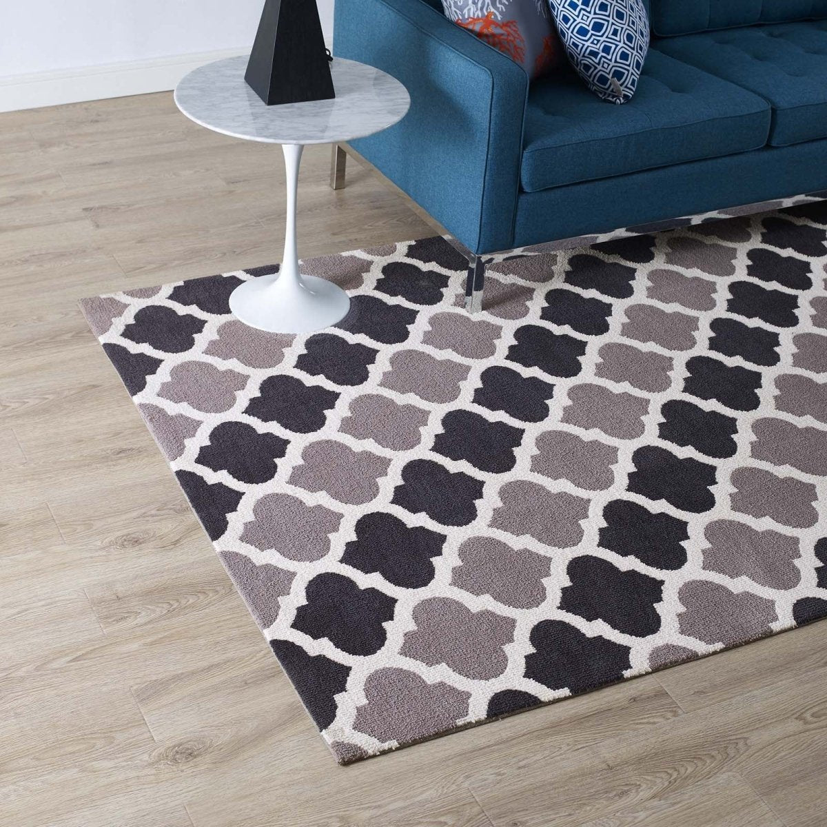 5x8 Charcoal and Black Moroccan Trellis Polyester Area Rug - Mats and Rugs - Alpine Outlets