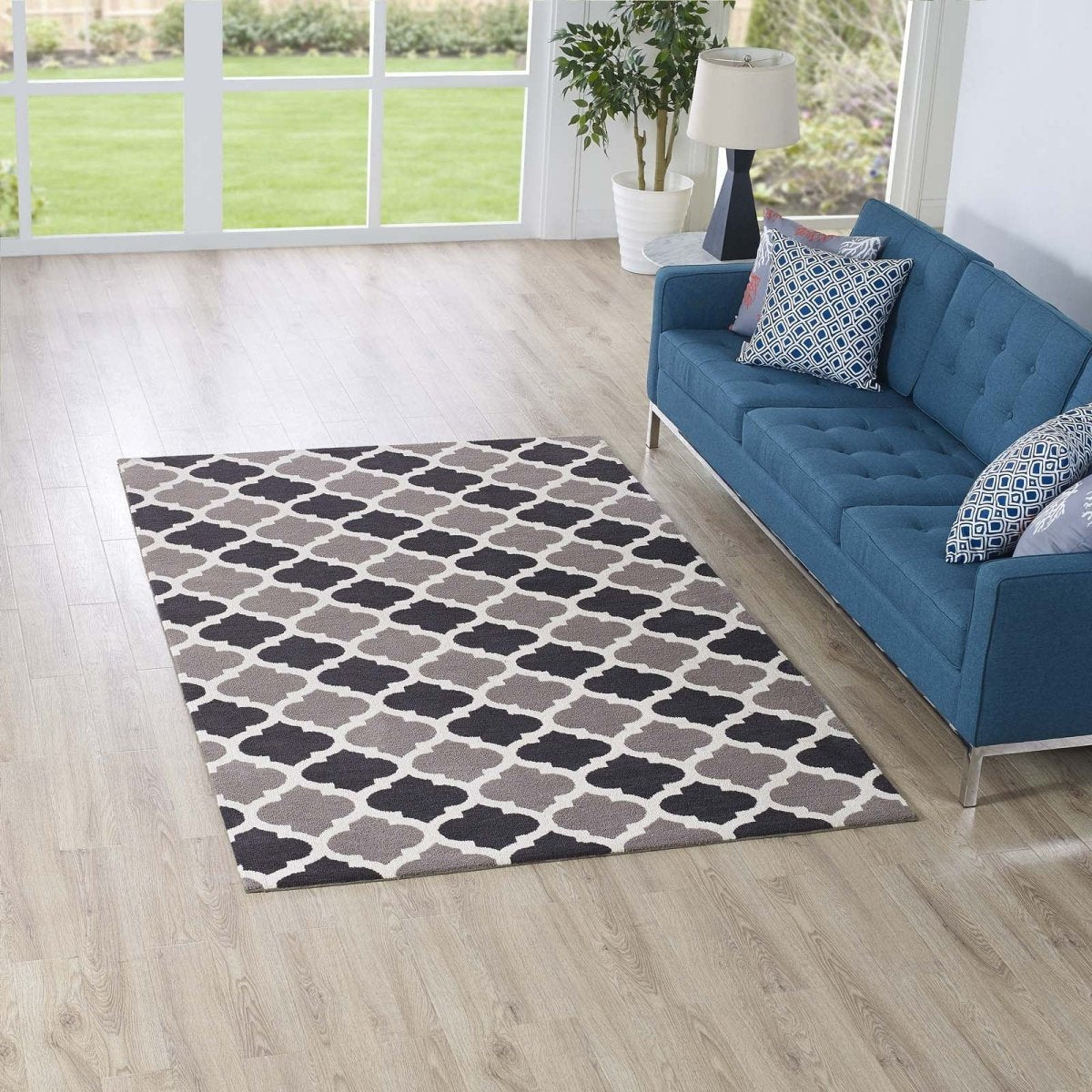5x8 Charcoal and Black Moroccan Trellis Polyester Area Rug - Mats and Rugs - Alpine Outlets