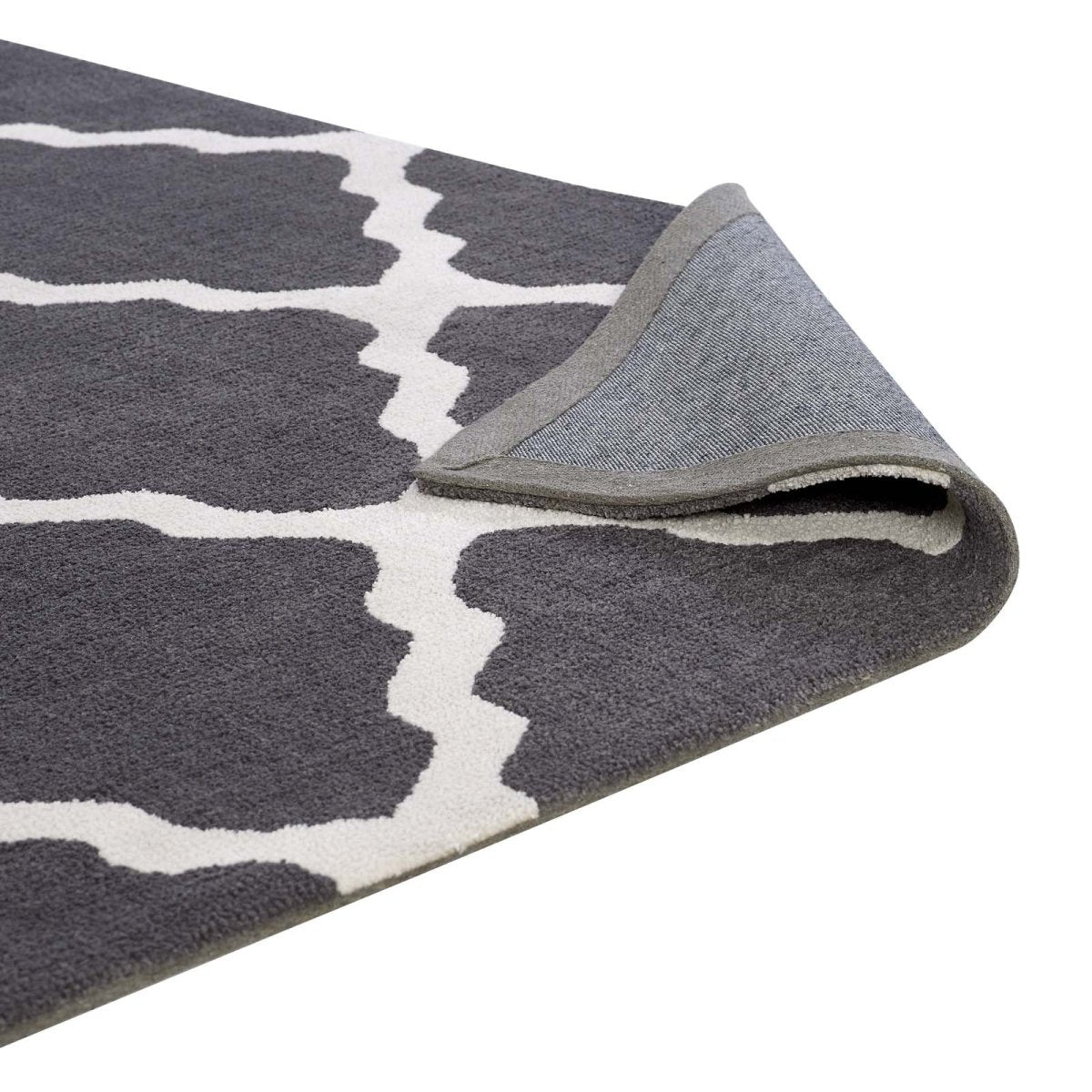 5x8 Charcoal and Ivory Moroccan Trellis Polyester Area Rug - Mats and Rugs - Alpine Outlets