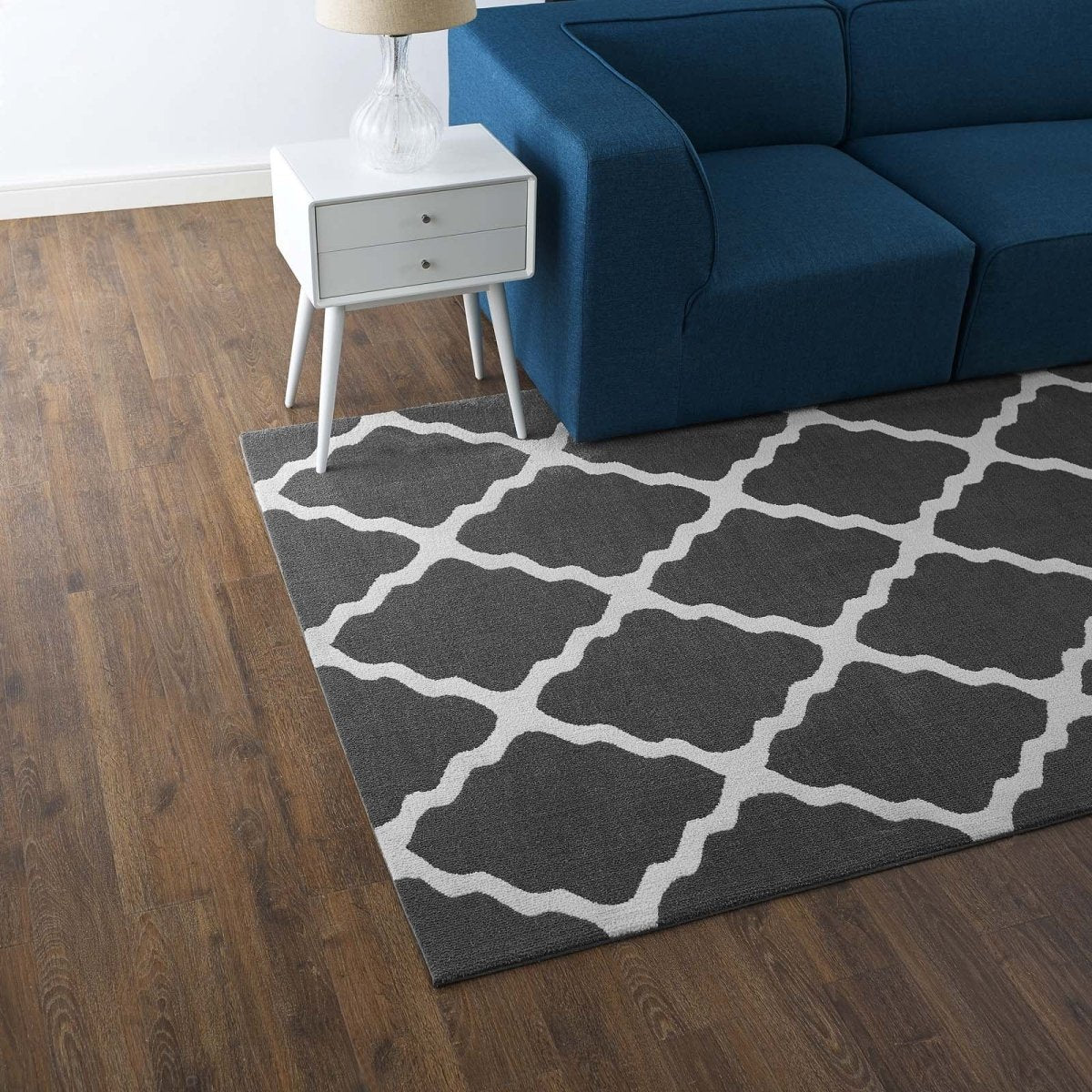 5x8 Charcoal and Ivory Moroccan Trellis Polyester Area Rug - Mats and Rugs - Alpine Outlets
