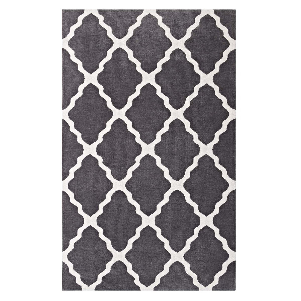 5x8 Charcoal and Ivory Moroccan Trellis Polyester Area Rug - Mats and Rugs - Alpine Outlets