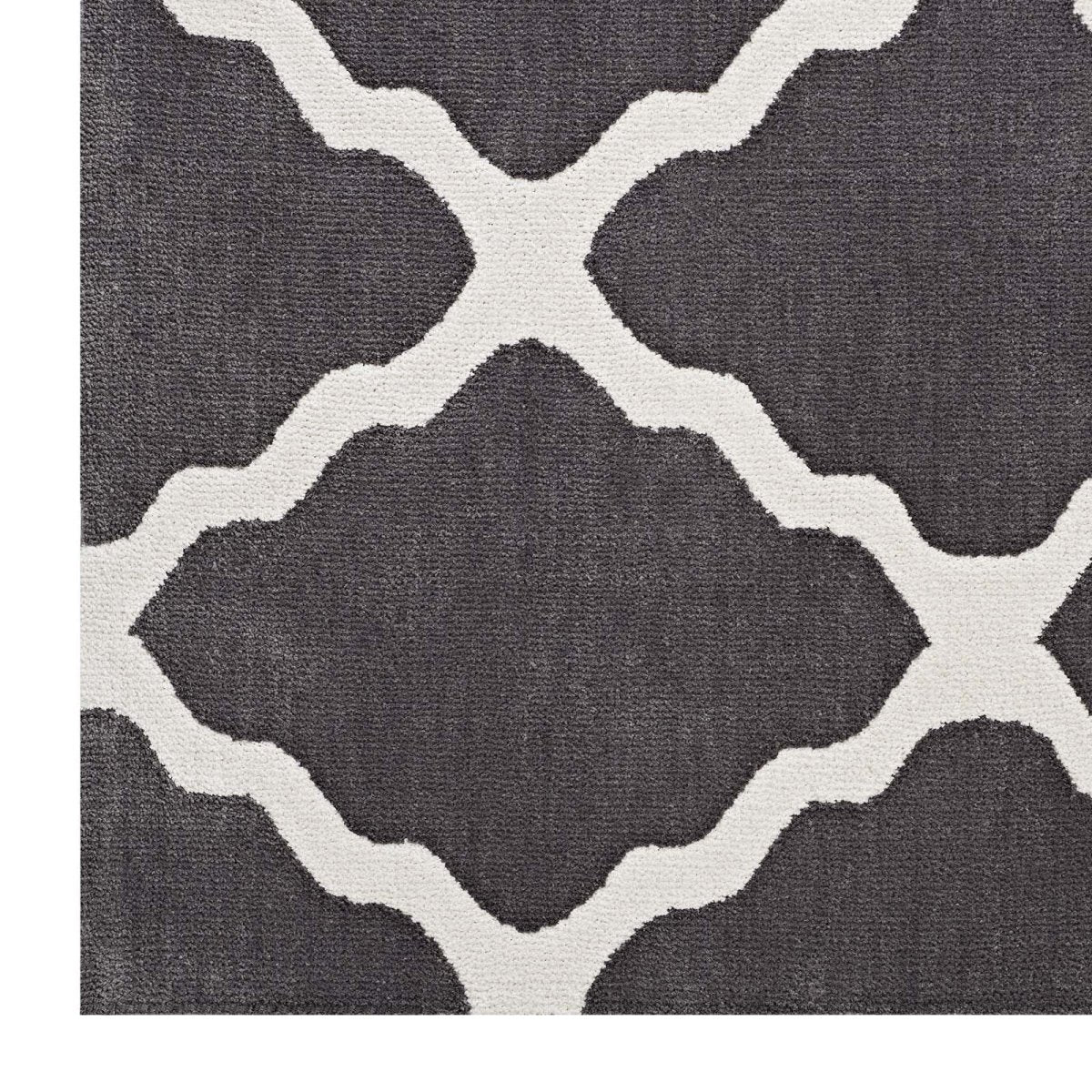 5x8 Charcoal and Ivory Moroccan Trellis Polyester Area Rug - Mats and Rugs - Alpine Outlets