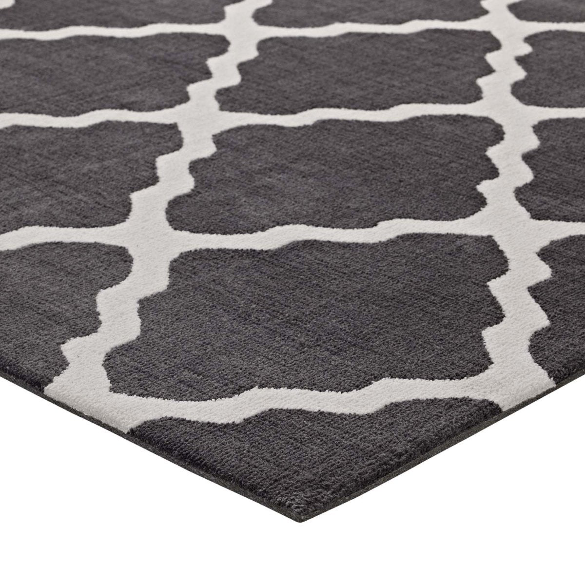 5x8 Charcoal and Ivory Moroccan Trellis Polyester Area Rug - Mats and Rugs - Alpine Outlets