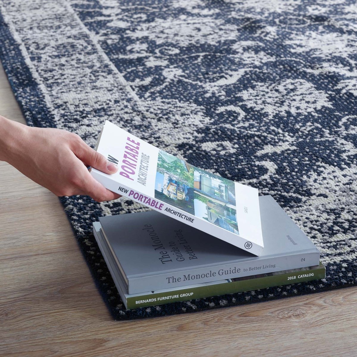 5x8 Dark Blue and Ivory Distressed Floral Lattice Polyester Area Rug - Mats and Rugs - Alpine Outlets