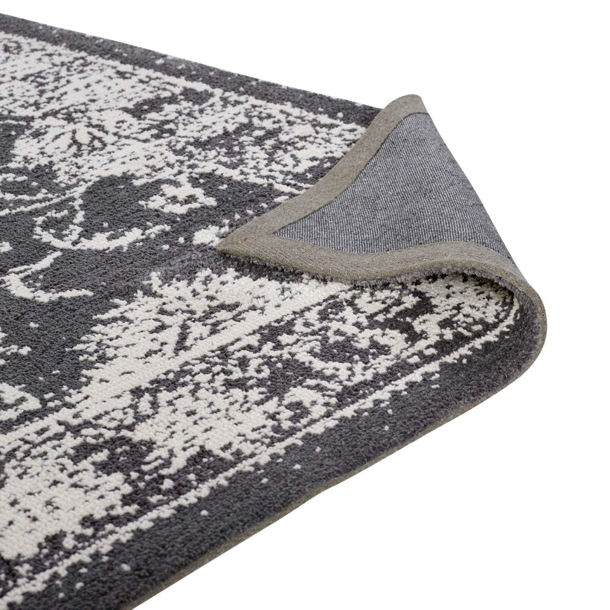 5x8 Dark Gray and Ivory Distressed Floral Lattice Polyester Area Rug - Mats and Rugs - Alpine Outlets