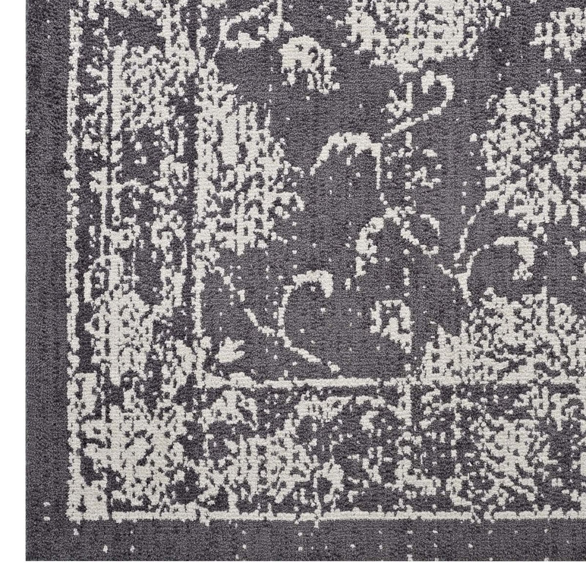 5x8 Dark Gray and Ivory Distressed Floral Lattice Polyester Area Rug - Mats and Rugs - Alpine Outlets