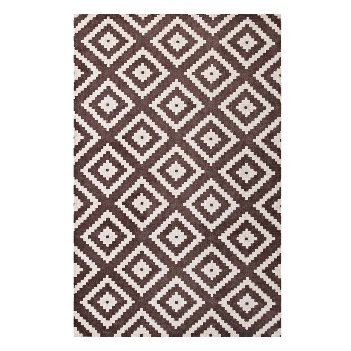 5x8 Ivory and Brown Abstract Diamond Trellis Polyester Area Rug - Mats and Rugs - Alpine Outlets