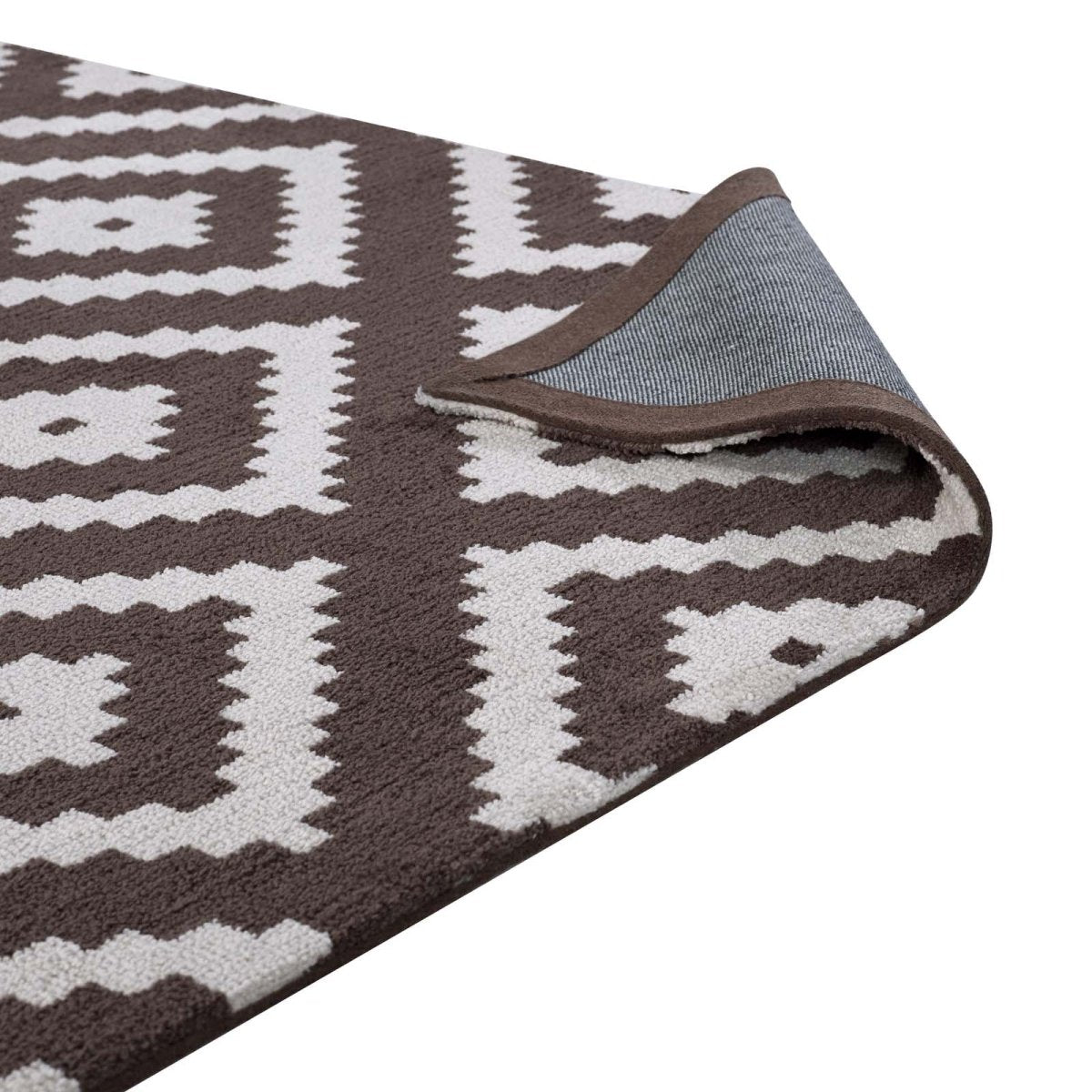 5x8 Ivory and Brown Abstract Diamond Trellis Polyester Area Rug - Mats and Rugs - Alpine Outlets