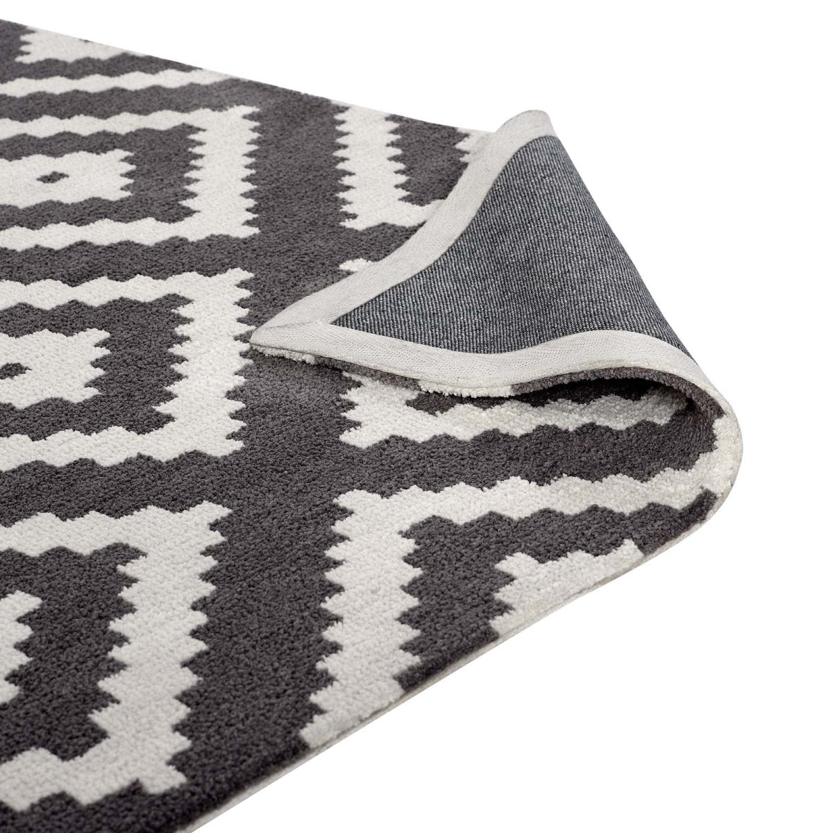 5x8 Ivory and Charcoal Abstract Diamond Trellis Polyester Area Rug - Mats and Rugs - Alpine Outlets