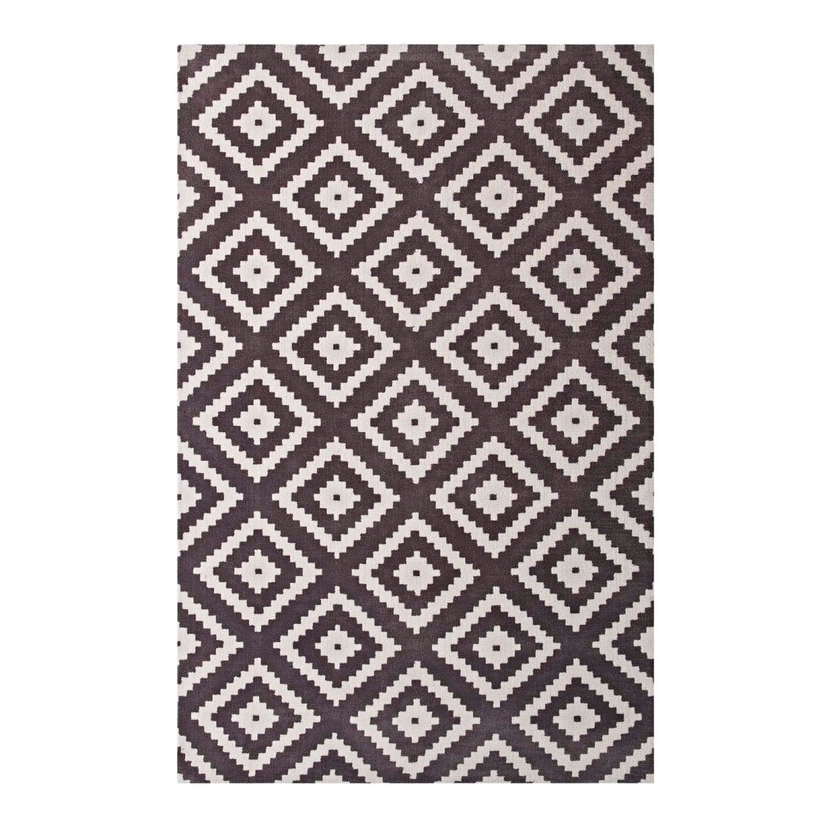 5x8 Ivory and Charcoal Abstract Diamond Trellis Polyester Area Rug - Mats and Rugs - Alpine Outlets