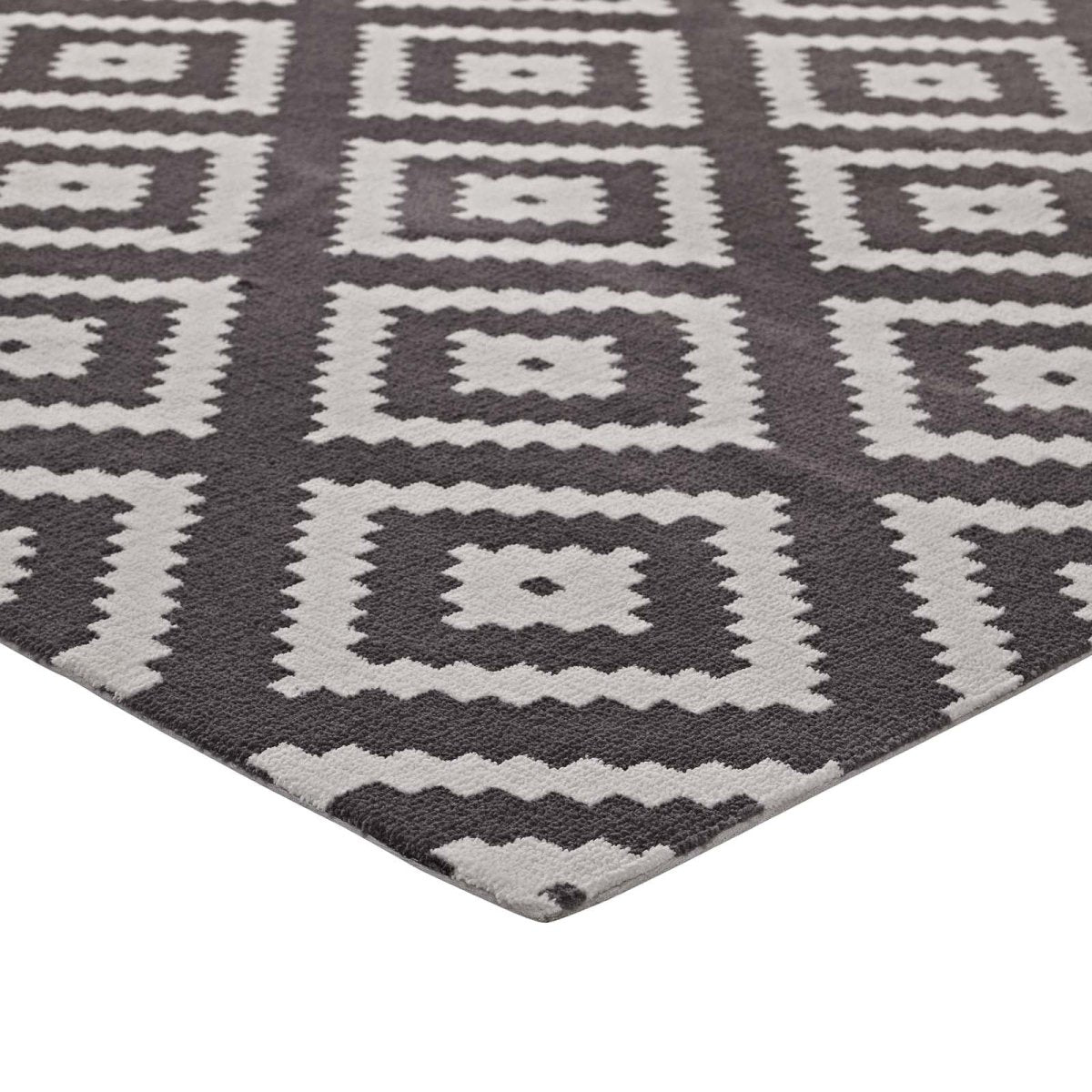 5x8 Ivory and Charcoal Abstract Diamond Trellis Polyester Area Rug - Mats and Rugs - Alpine Outlets