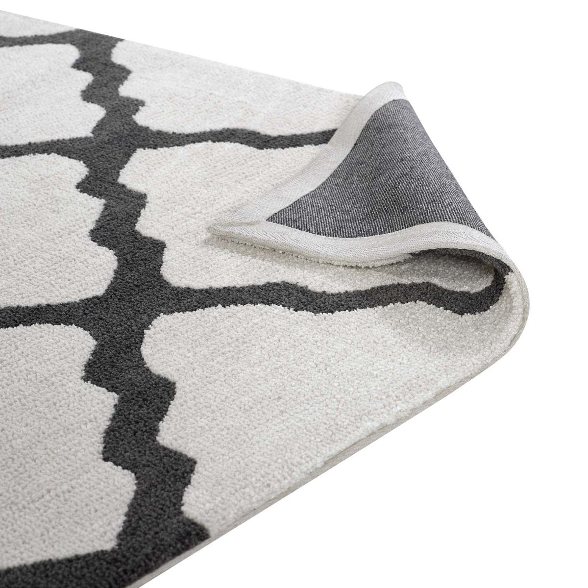 5x8 Ivory and Charcoal Moroccan Trellis Polyester Area Rug - Mats and Rugs - Alpine Outlets