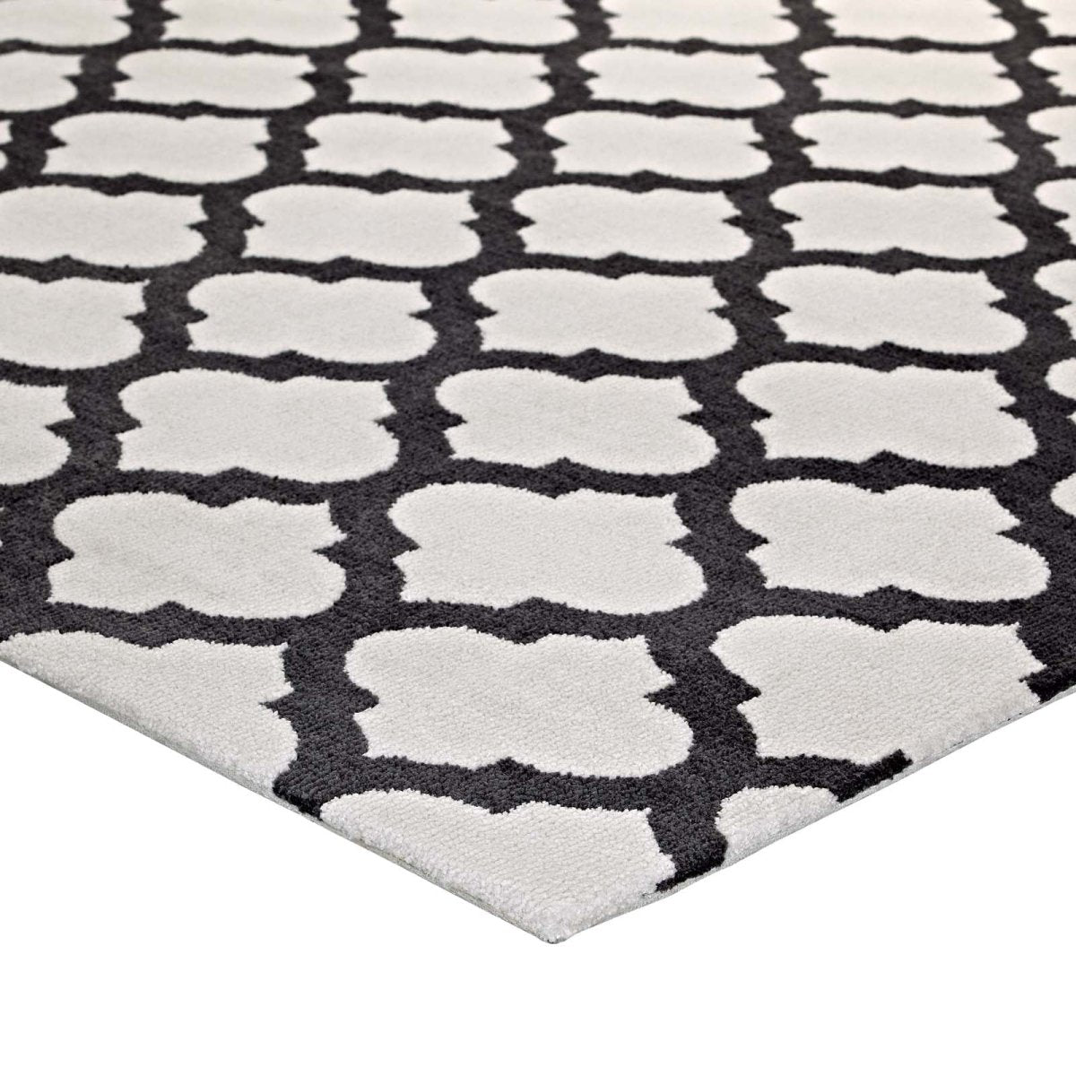 5x8 Ivory and Charcoal Moroccan Trellis Polyester Area Rug - Mats and Rugs - Alpine Outlets
