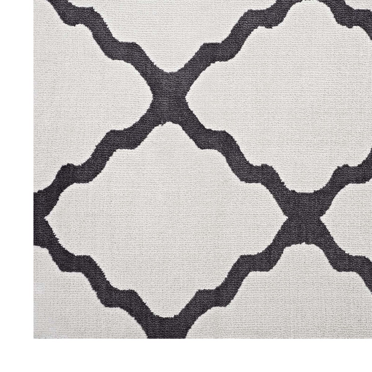 5x8 Ivory and Charcoal Moroccan Trellis Polyester Area Rug - Mats and Rugs - Alpine Outlets