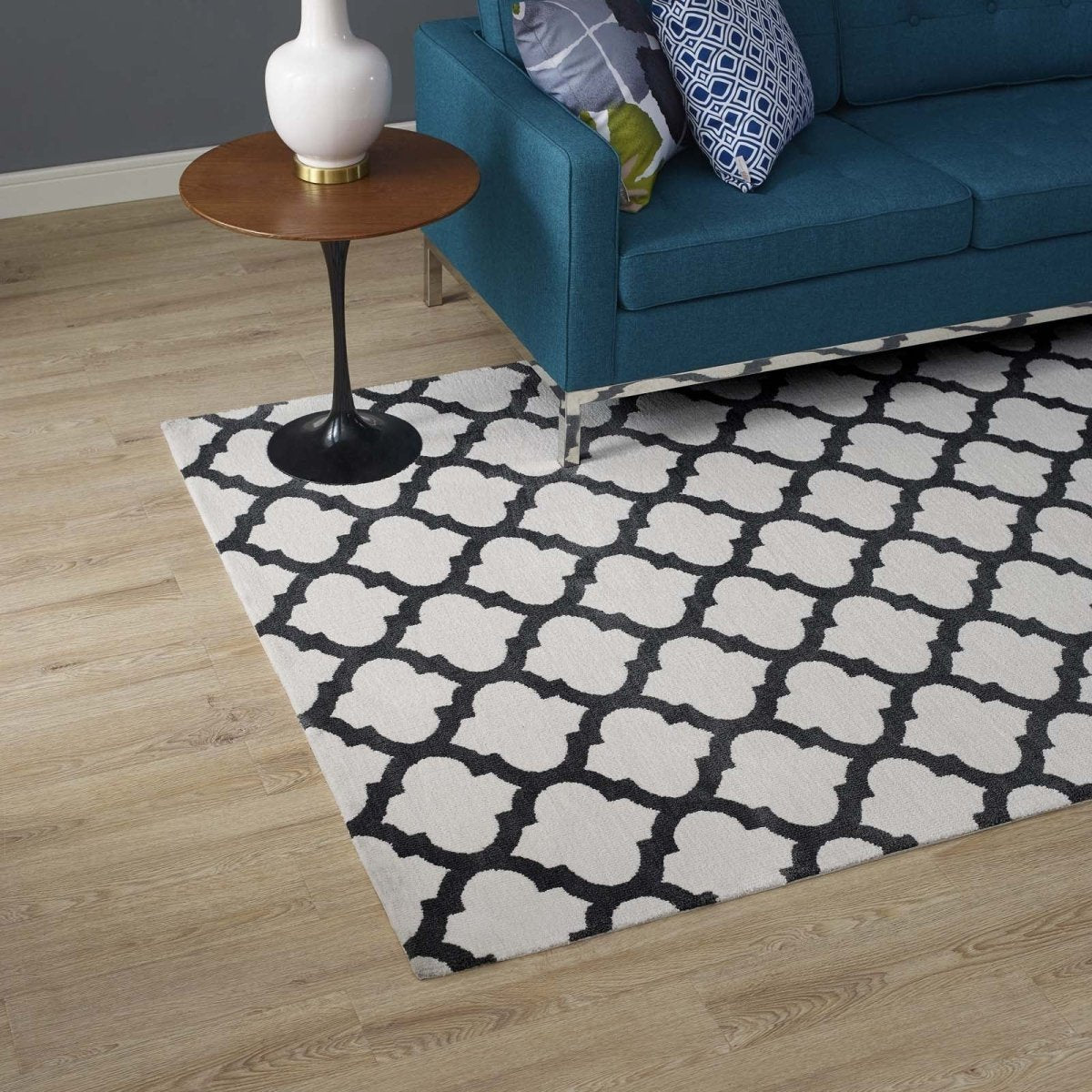 5x8 Ivory and Charcoal Moroccan Trellis Polyester Area Rug - Mats and Rugs - Alpine Outlets