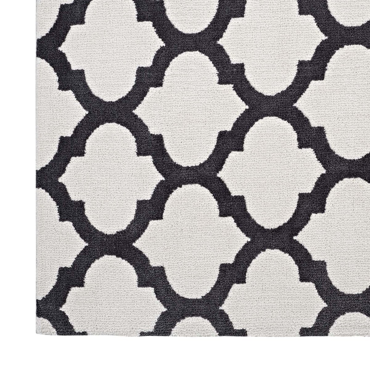 5x8 Ivory and Charcoal Moroccan Trellis Polyester Area Rug - Mats and Rugs - Alpine Outlets