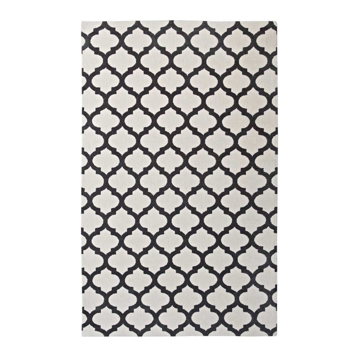 5x8 Ivory and Charcoal Moroccan Trellis Polyester Area Rug - Mats and Rugs - Alpine Outlets