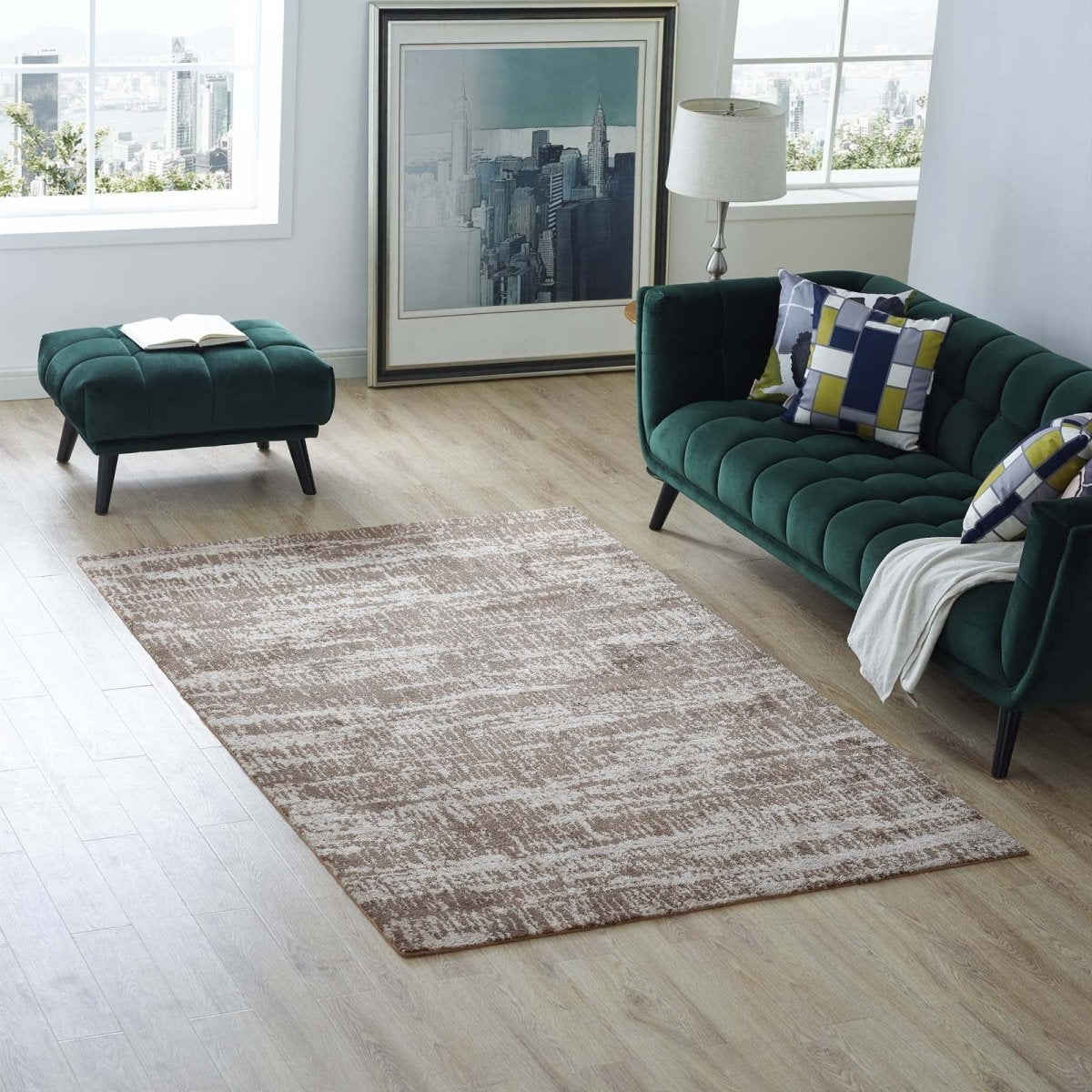 5x8 Light and Dark Tan Distressed Rustic Modern Area Rug - Mats and Rugs - Alpine Outlets