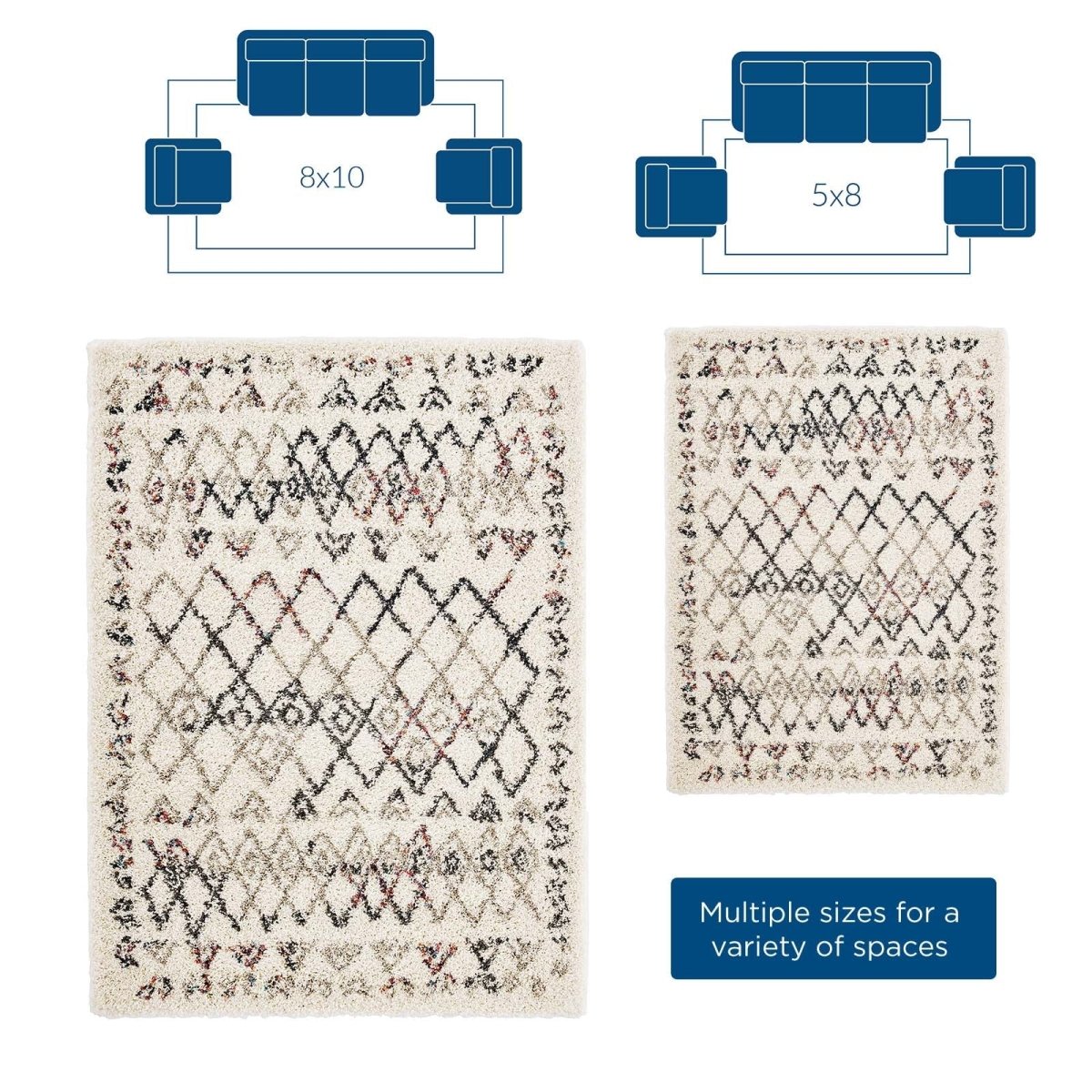 5x8 Multicolor Rainbow Diamond Shag Area Rug - Mats and Rugs - Alpine Outlets