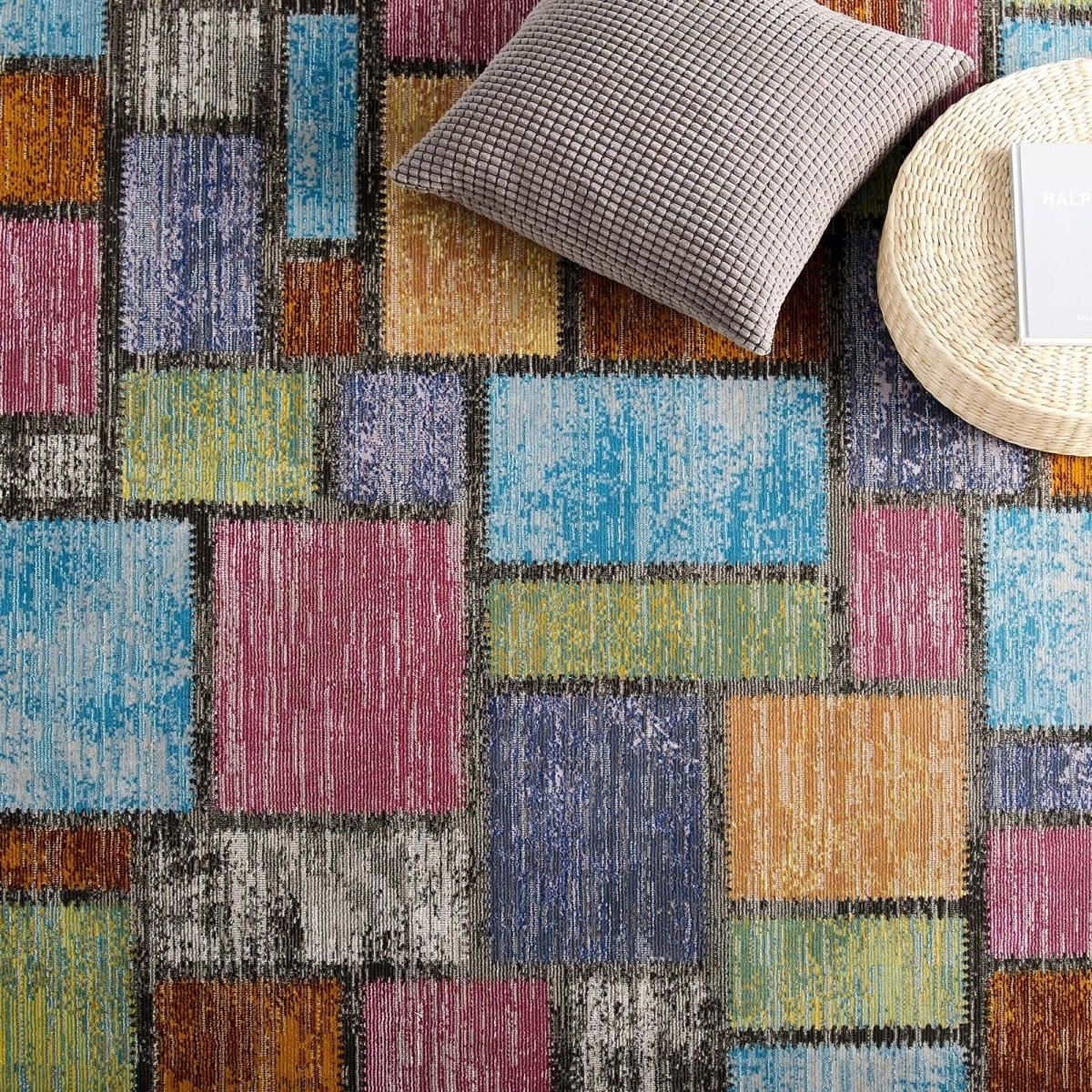 5x8 Multicolored Abstract Geometric Mosaic Area Rug - Mats and Rugs - Alpine Outlets