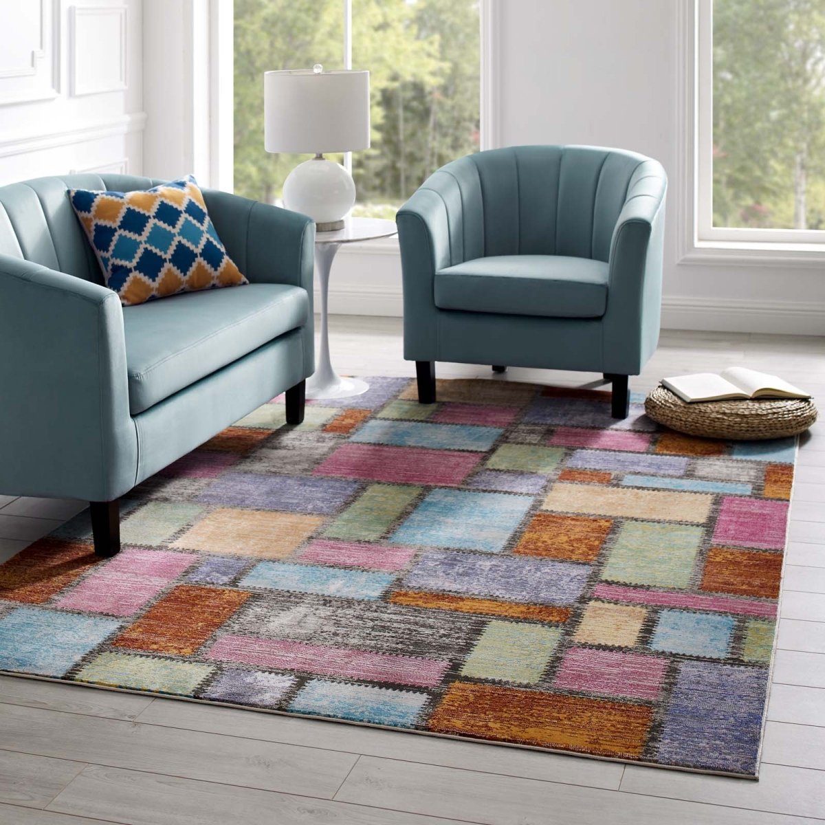 5x8 Multicolored Abstract Geometric Mosaic Area Rug - Mats and Rugs - Alpine Outlets