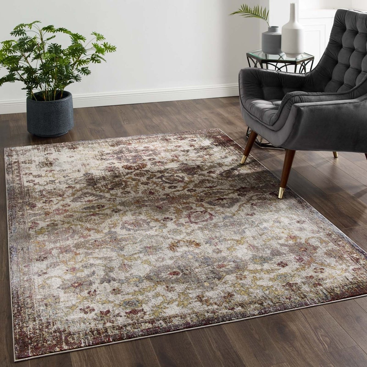 5x8 Multicolored Distressed Floral Moroccan Trellis Area Rug - Mats and Rugs - Alpine Outlets