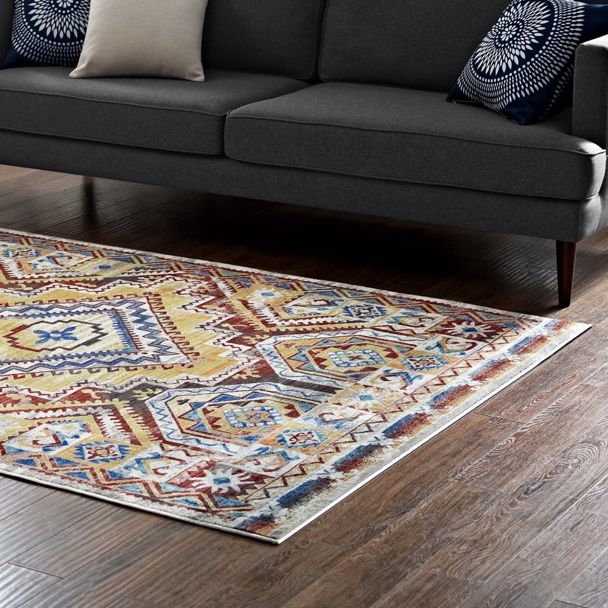 5x8 Multicolored Distressed Southwestern Aztec Polyester Area Rug - Mats and Rugs - Alpine Outlets