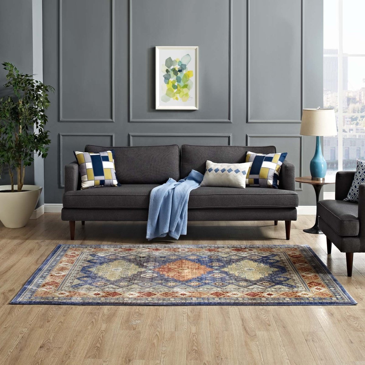 5x8 Multicolored Distressed Southwestern Diamond Floral Polyester Area Rug - Mats and Rugs - Alpine Outlets