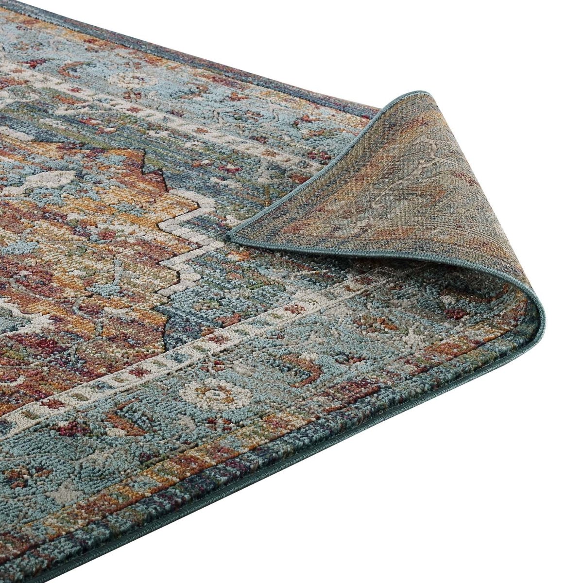 5x8 Multicolored Distressed Vintage Floral Medallion Area Rug - Mats and Rugs - Alpine Outlets