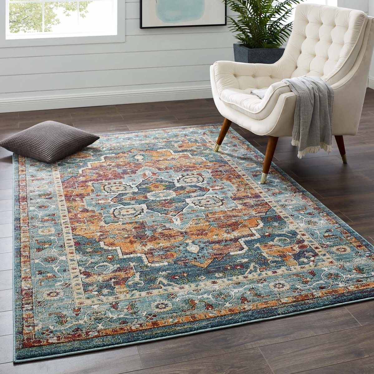 5x8 Multicolored Distressed Vintage Floral Medallion Area Rug - Mats and Rugs - Alpine Outlets