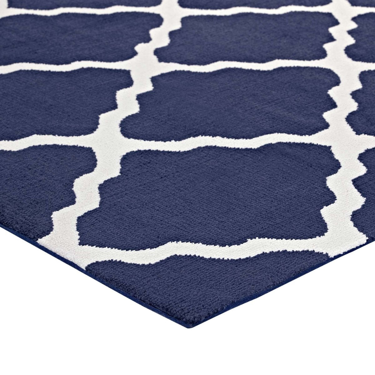 5x8 Navy and Ivory Moroccan Trellis Polyester Area Rug - Mats and Rugs - Alpine Outlets