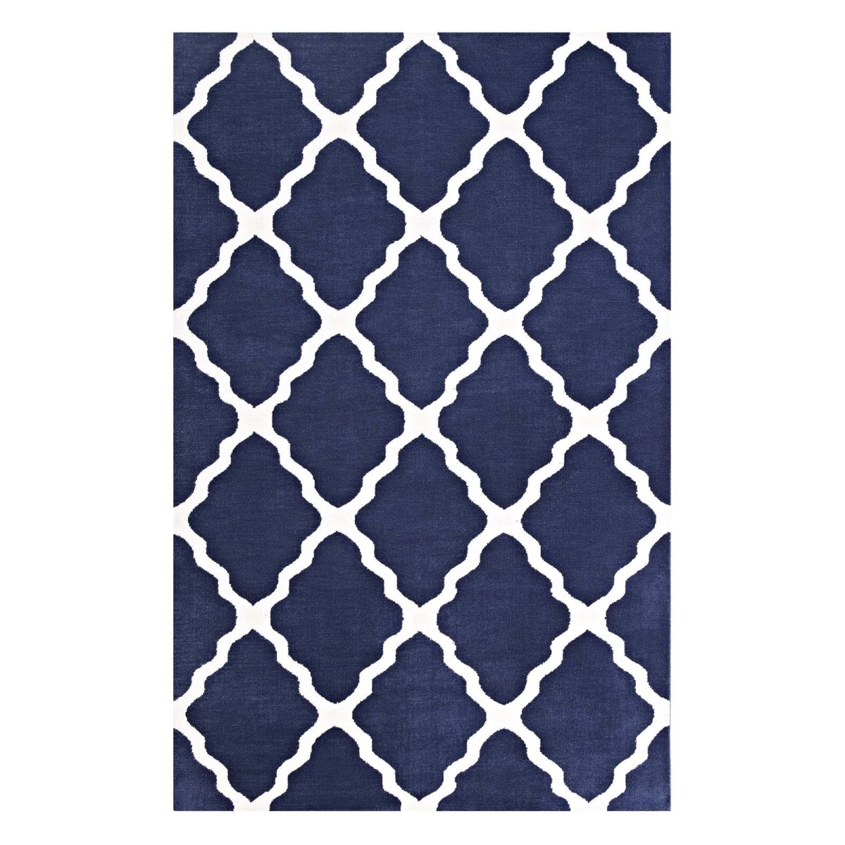 5x8 Navy and Ivory Moroccan Trellis Polyester Area Rug - Mats and Rugs - Alpine Outlets