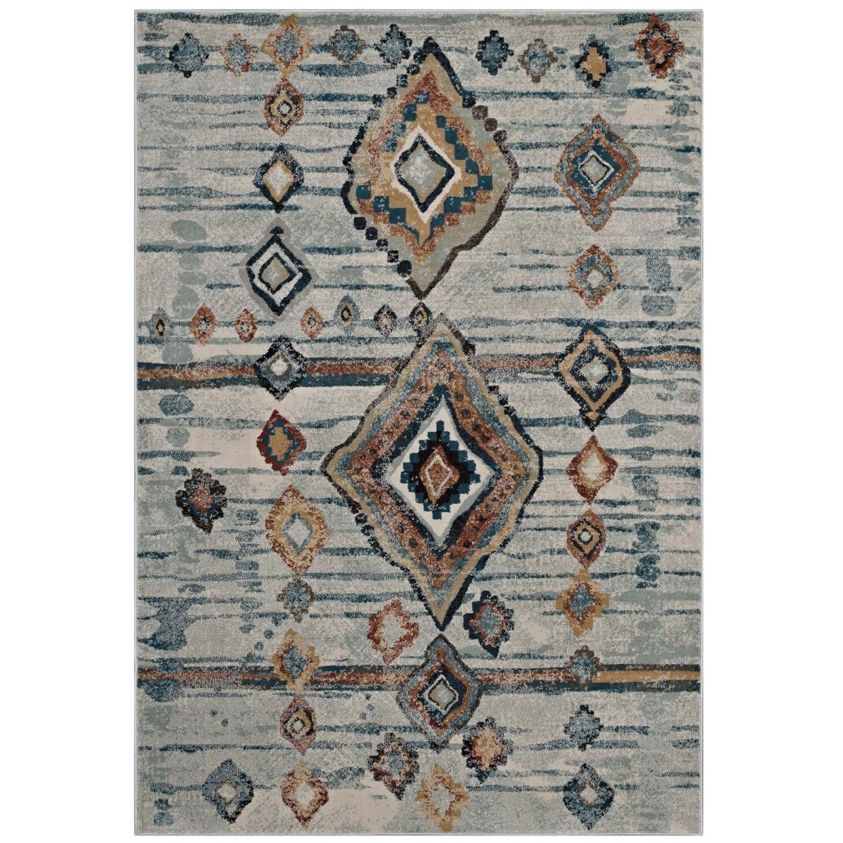 5x8 Silver Blue Beige Brown Distressed Moroccan Tribal Diamond Area Rug - Mats and Rugs - Alpine Outlets